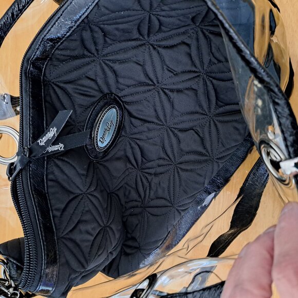 Donna Sharp Black Quilted Bag Purse w/ Detachable Plastic Cover Cheetah Lining - Picture 11 of 16